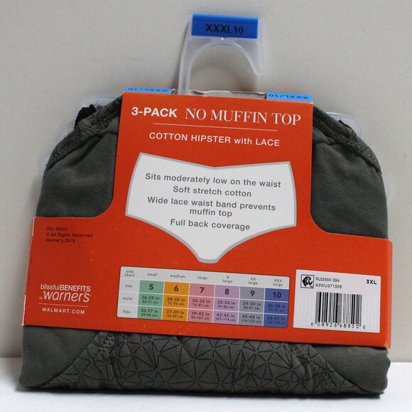 Blissful Benefits by Warner's 3 Pack Women's XXXL (10) Cotton Hipster With Lace - Picture 2 of 7